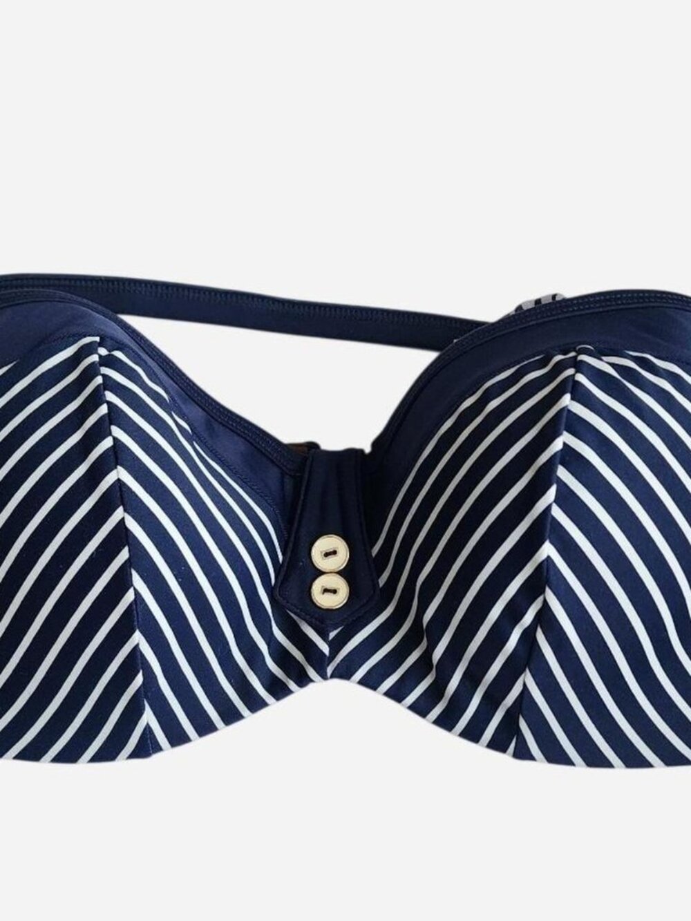 Panache Navy blue & white striped bandeau bikini top - size 32 E